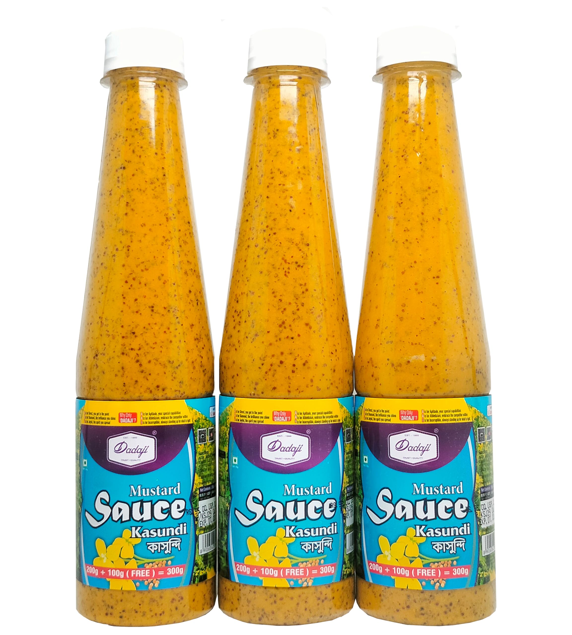 Dadaji Premium Bengali Mustard Kasundi Sauce 900gm (600gm+300gm Free) Pack Of 3 bottles (300gm each(200+100gm free,each)