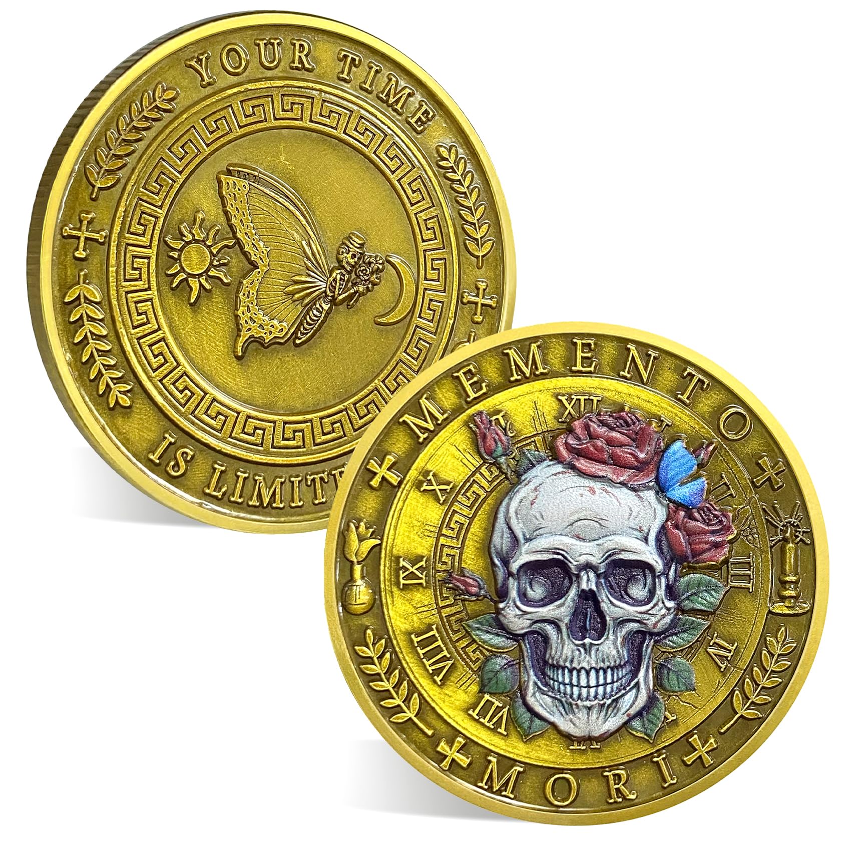 ACGZQY Memento Mori Coin - Roses Skull Memento Vivere Coin Stoic Reminder Sobriety Token DEC Cool Recovery Medallion Gifts
