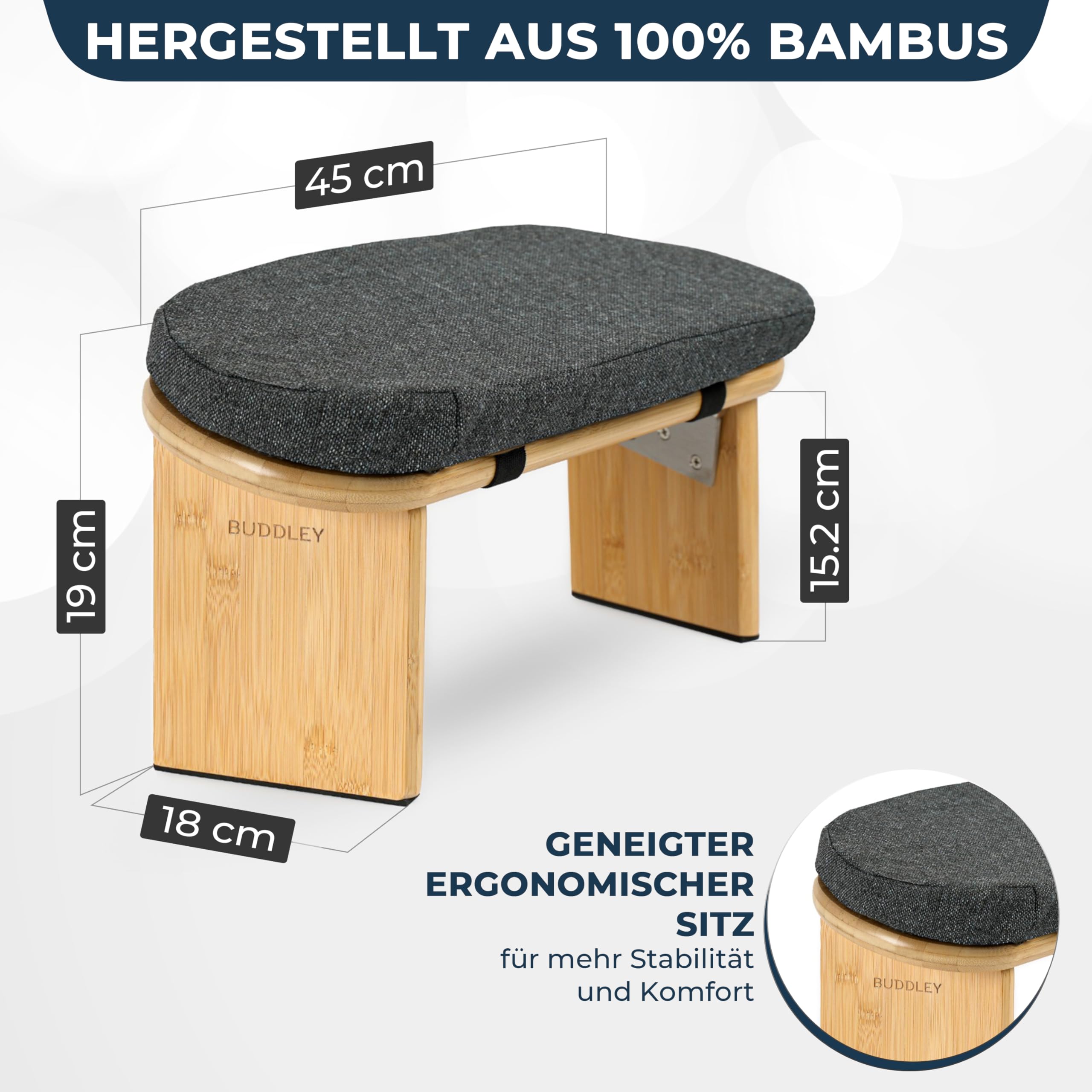 Buddley Banc de méditation pliable - Tabouret de yoga ergonomique avec coussin