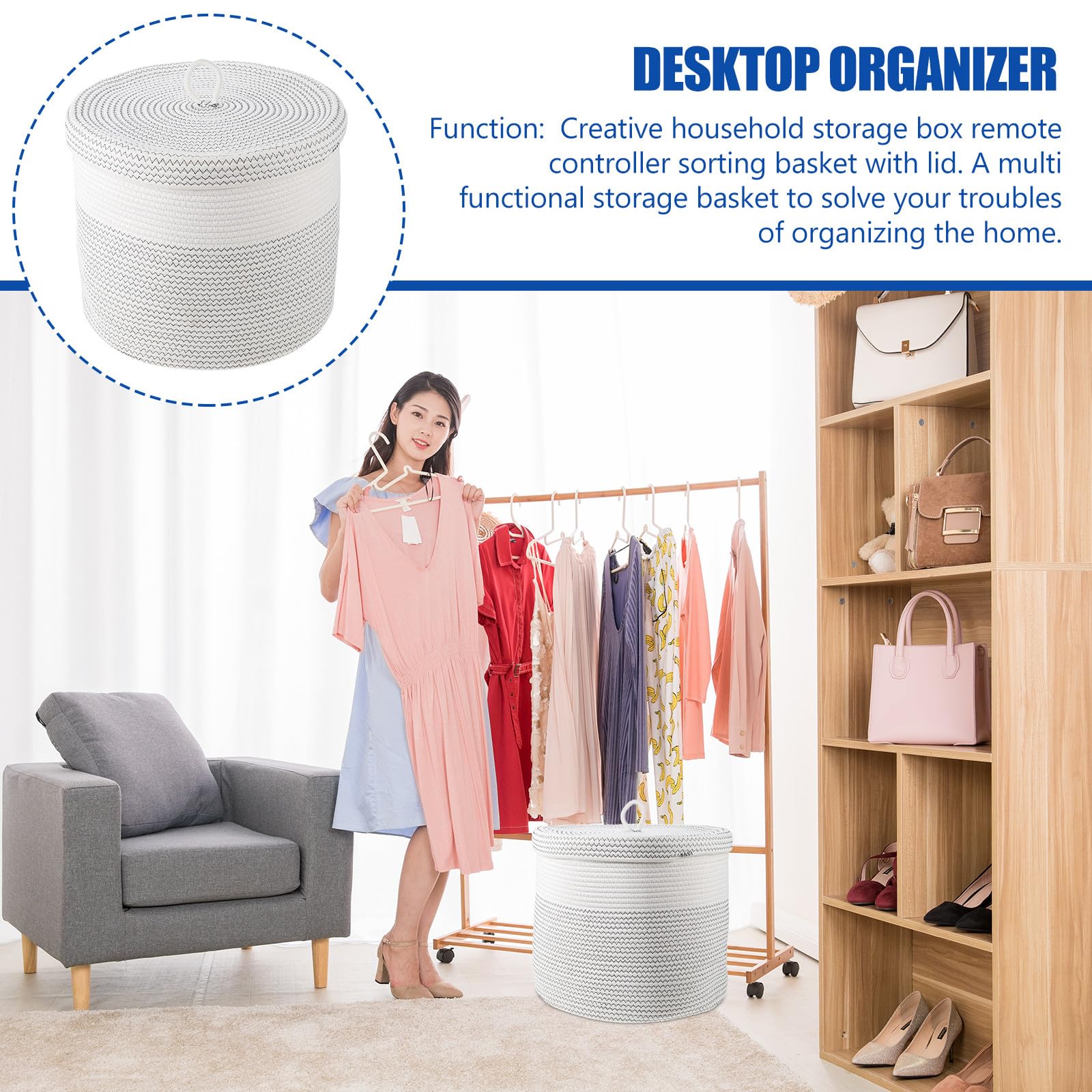 Amosfun Cesta Blanco Multifuncional Almacenamiento de Ropa y Libros