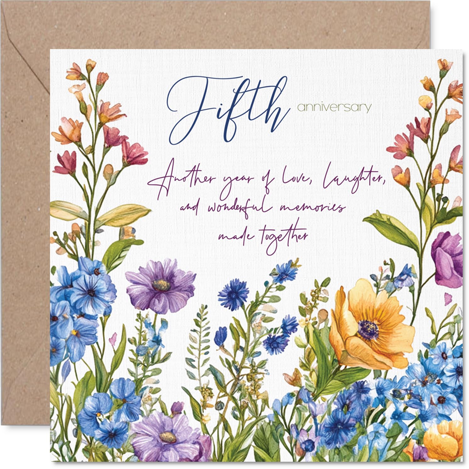 5th Anniversary Card for Women Men - Floral Garden Flowers - Happy 5 Year Anniversary Card for Wife Husband Companion Boyfriend, 145mm Wedding Anniversaries Greeting Cards