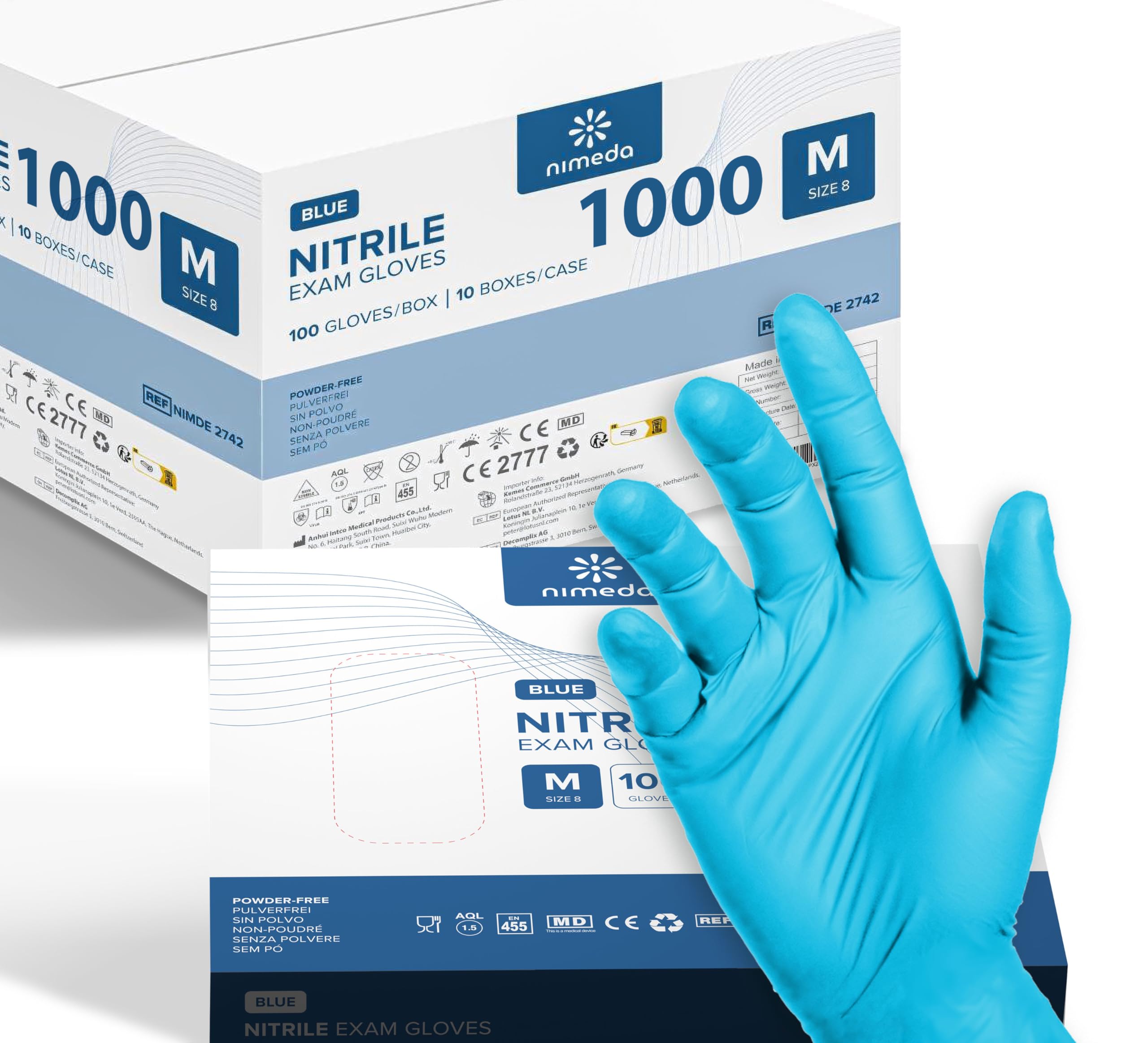 Kemes Guanti in nitrile M 1000 pezzi azzurro monouso guanti senza lattice senza polvere nitrile guanti taglia media