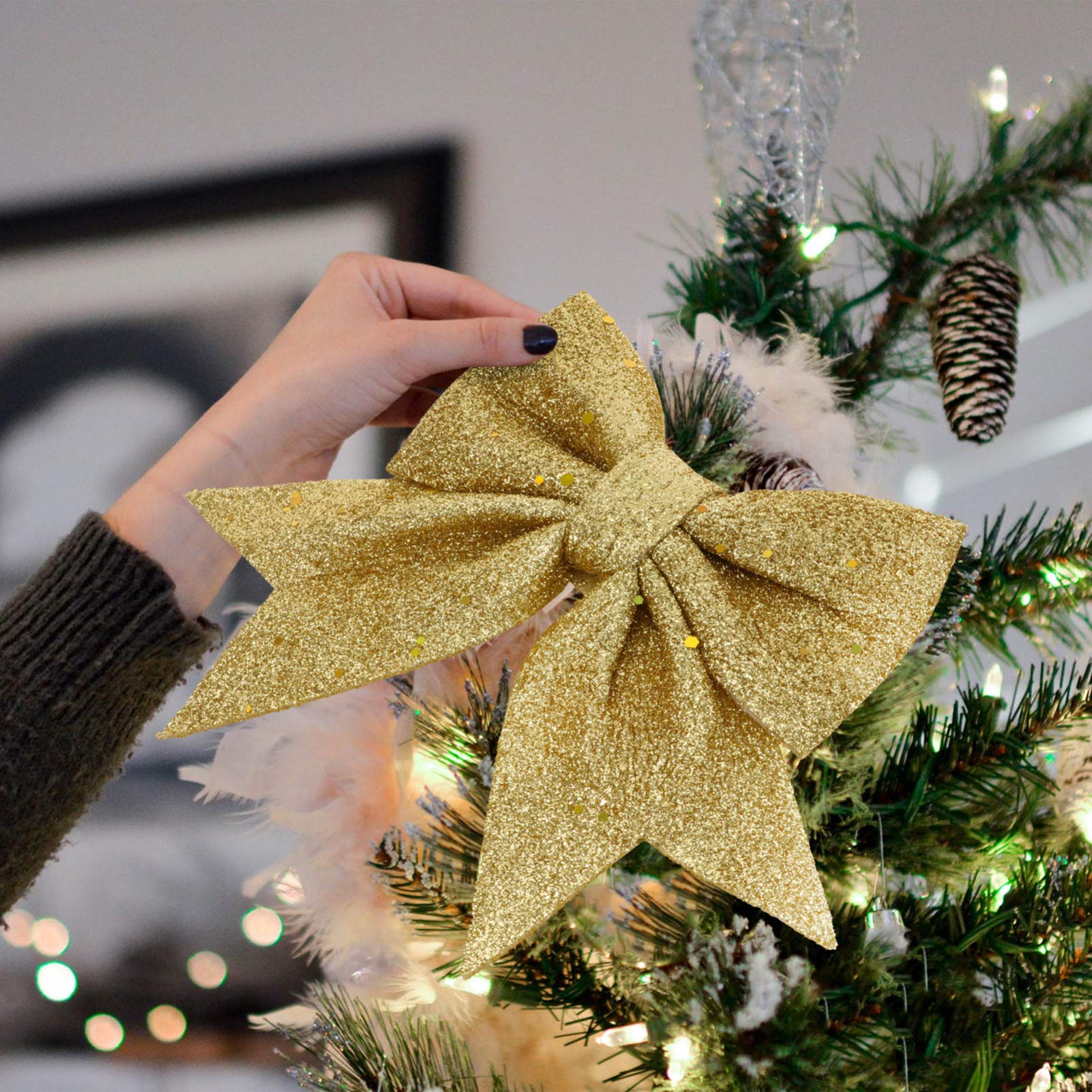 Ciieeo 3 Piezas Oro Navidad Arco árbol Navidad Lazo Tela Navidad Ornamento Christmas Tree Decoraciones Boda Arco árbol Navidad Adorno Lazo Mini