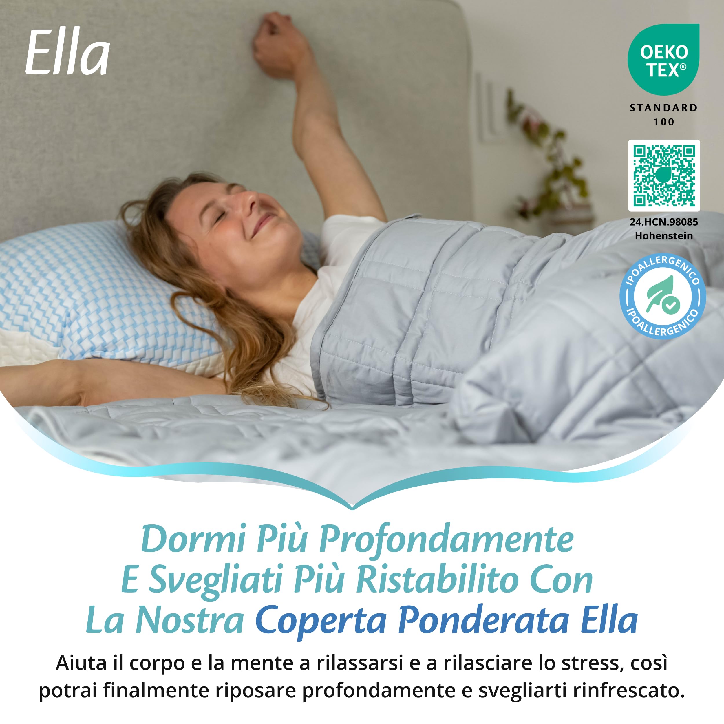 Ella Coperta ponderata per adulti 150x200 11kg - Coperta pesante rilassante per il sonno e antistress - 7 strati, perle di vetro ipoallergeniche, strato esterno in morbido cotone - Weighted Blanket