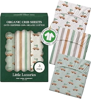 100% Organic Cotton Baby Crib Sheets, 28" x 55", Croc Race, 3-Pack | GOTS Certified, Soft Fitted Sheets for Mini Mattress, 6" Deep Pocket with Secure Elastic Fit, Boys & Girls