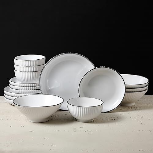 Miniatura 3 de Christian Siriano Lustra Modern - Juego de vajilla de cerámica de 16 piezas, juego de platos y cuencos, platos para cena y ensalada, cuencos de