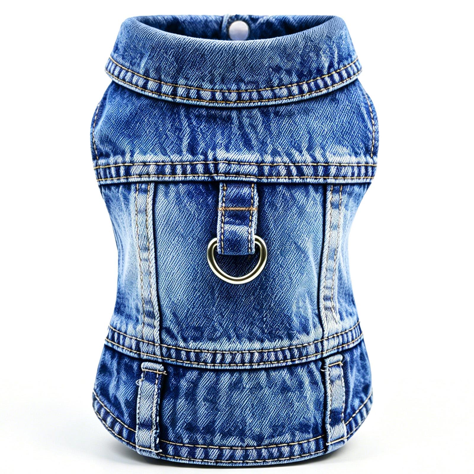 LKEX Dog Jean Jacket, Blue Denim Shirt Classic Lapel Vest Coat Costume Puppy T-Shirt, Comfort Tank Top Cool Apparel, Washed Pet Clothes for Dogs Boy Girl (with D-Ring, X-Small) — image 1