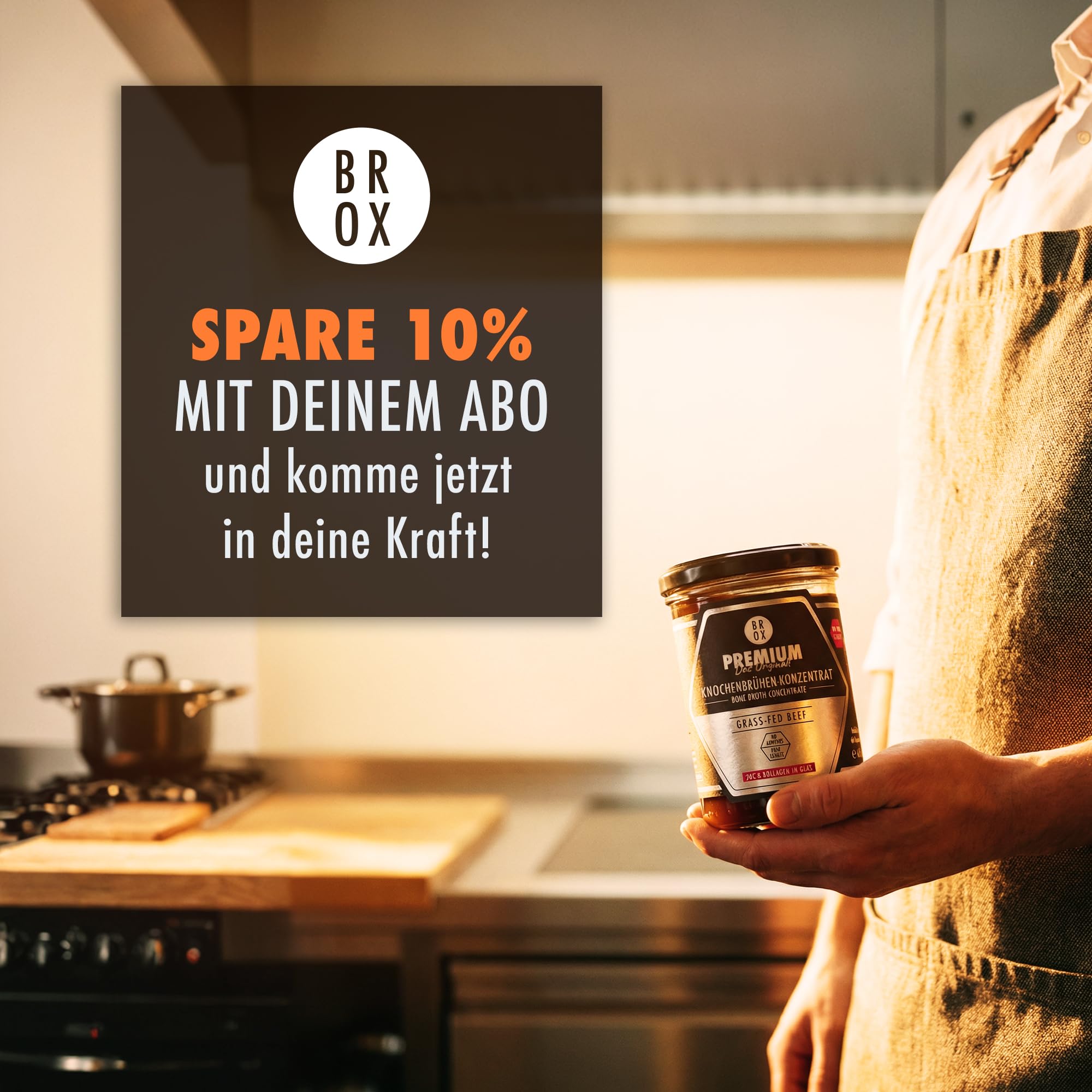 BROX Knochenbrühen-Konzentrat Weiderind 465g 24h gekocht 205g Kollagen 3 Sek Zubereitung 11,5L Rinderbrühe ohne Zusätze 46 Portionen