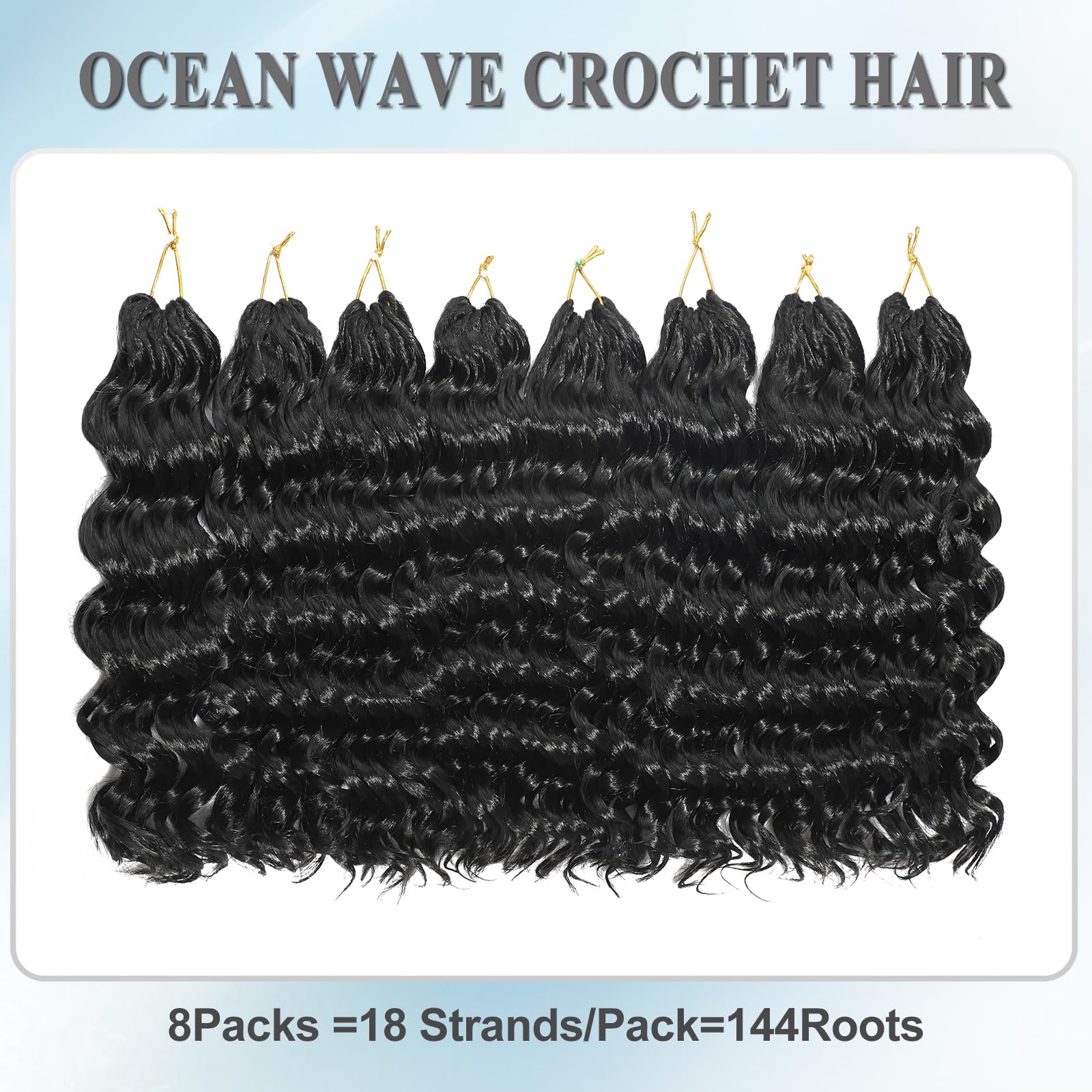 AMLUCKS Ocean Wave Crochet Hair 8 Packs Pre Looped Short GoGo Curl Crochet Hair Ombre Curly Deep Wavy Twist Braids Synthetic Braiding Hair Extensions for Women (1B# - Image 3