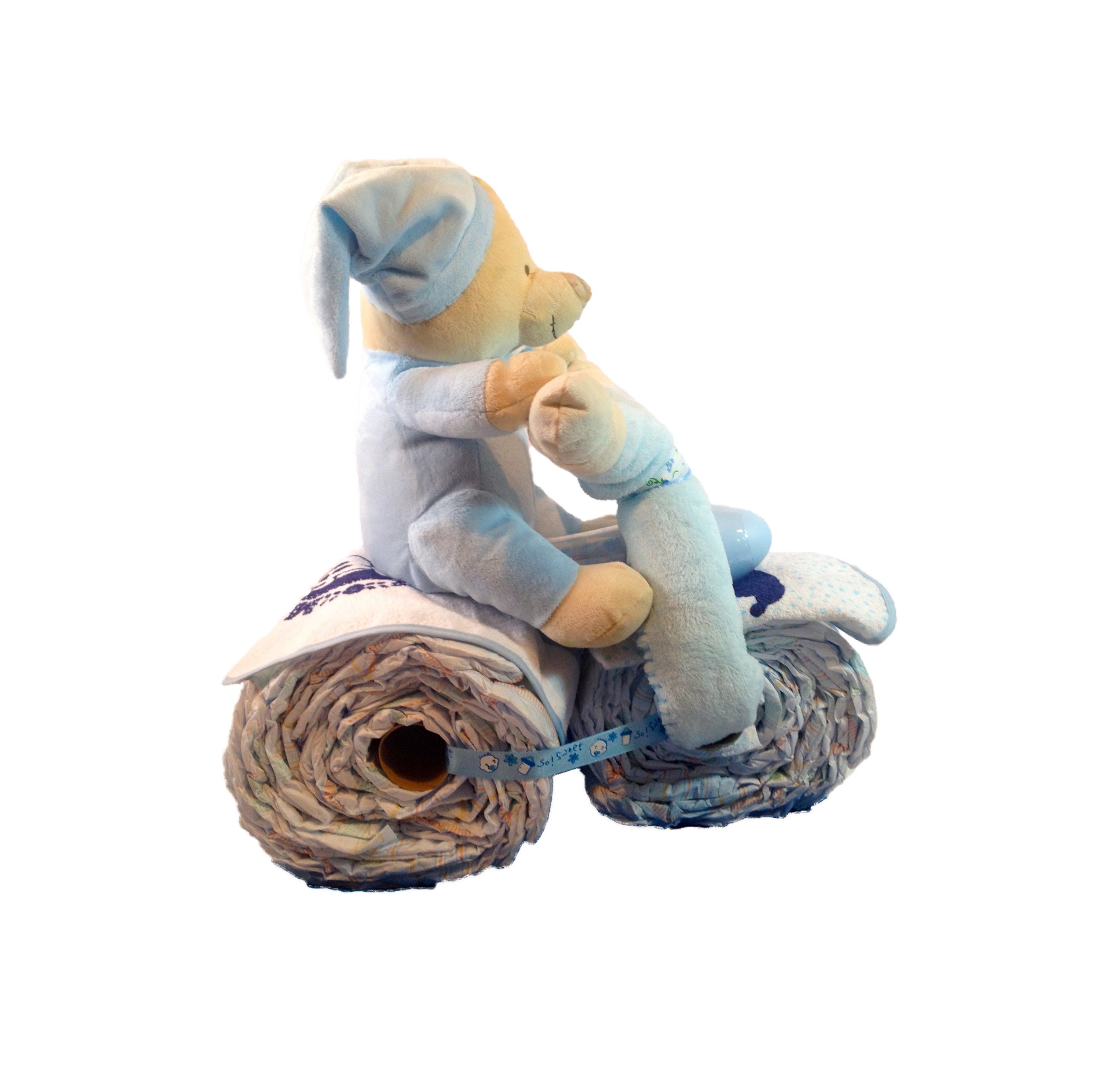 Triciclo de pañales azul (Talla 2 (3-6 kg)) by MomentosGourmet Añade tu dedicatoria personalizada. Regalo para bebé muy práctico. Cesta Canastilla recién nacido. Diaper Cake