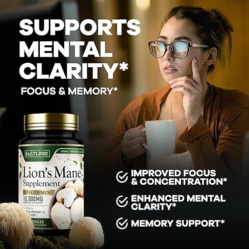 Miniatura 6 de Built by Nature Lion's Mane 10,000 mg - Suplemento de hongo extra fuerte para apoyo cerebral nootrópico - Enfoque, memoria y función cognitiva - Sin