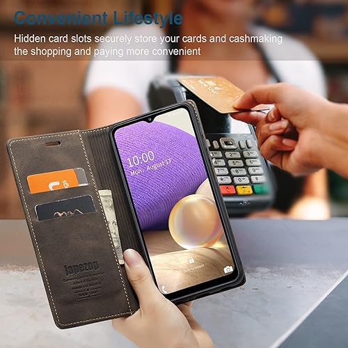 Miniatura 8 de japezop Funda de cuero para Samsung Galaxy A32 5GM32 5G, con bloqueo RFID y soporte para tarjetas, color café