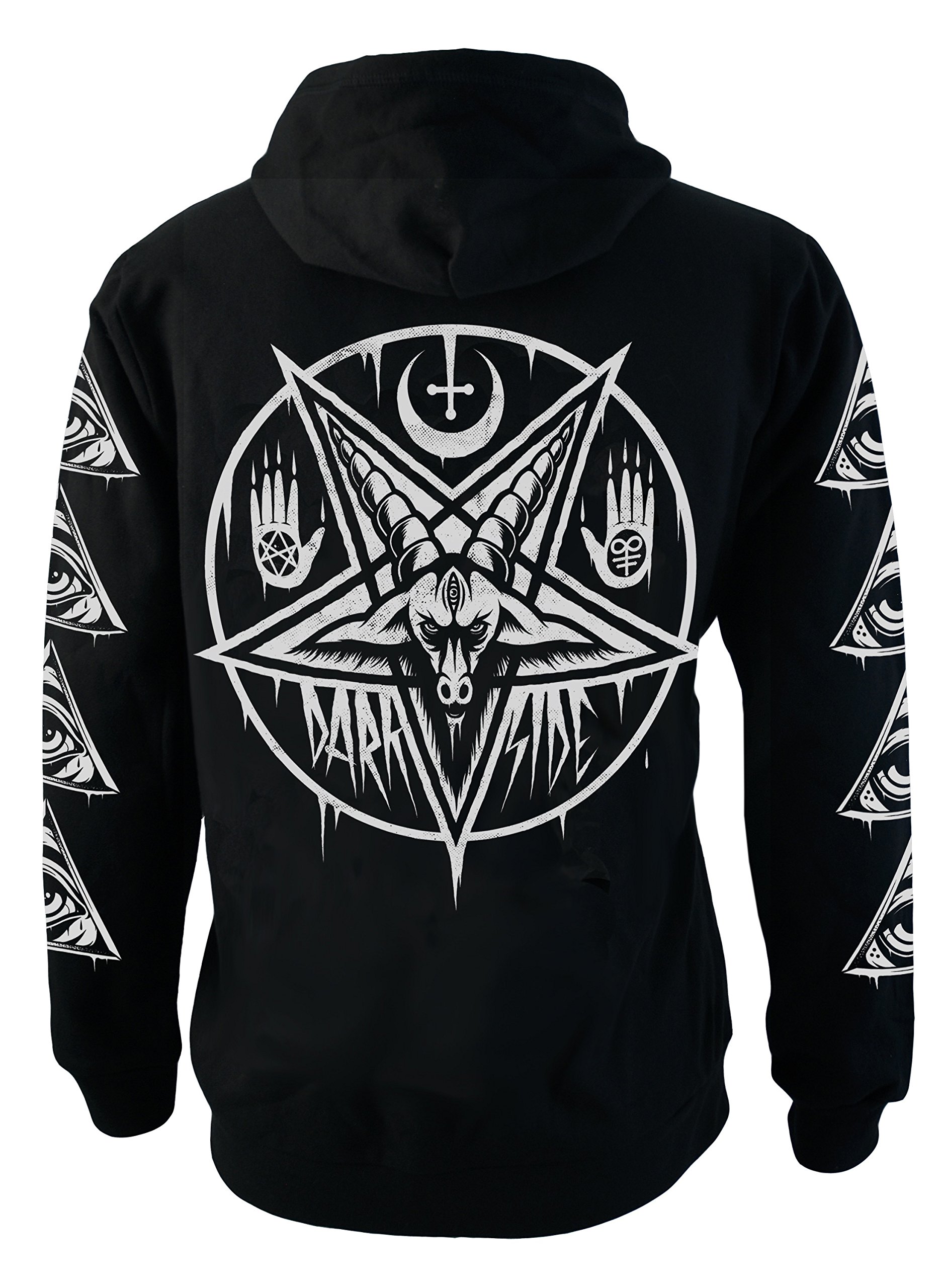 Darkside Clothing Men's Black Pentagram Baphomet Genuine Darkside Fleece Zip Up Sweater Hoodie Nu Goth Occult Hooded Top Xx Large