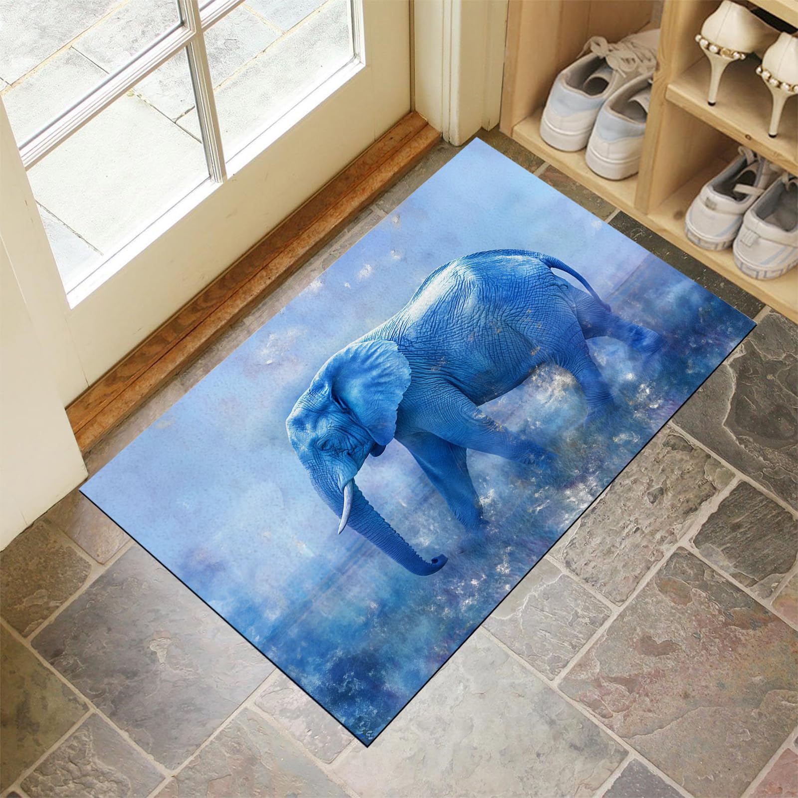 Paillasson Éléphant Marchant Retient la Poussière Tapis Entrée