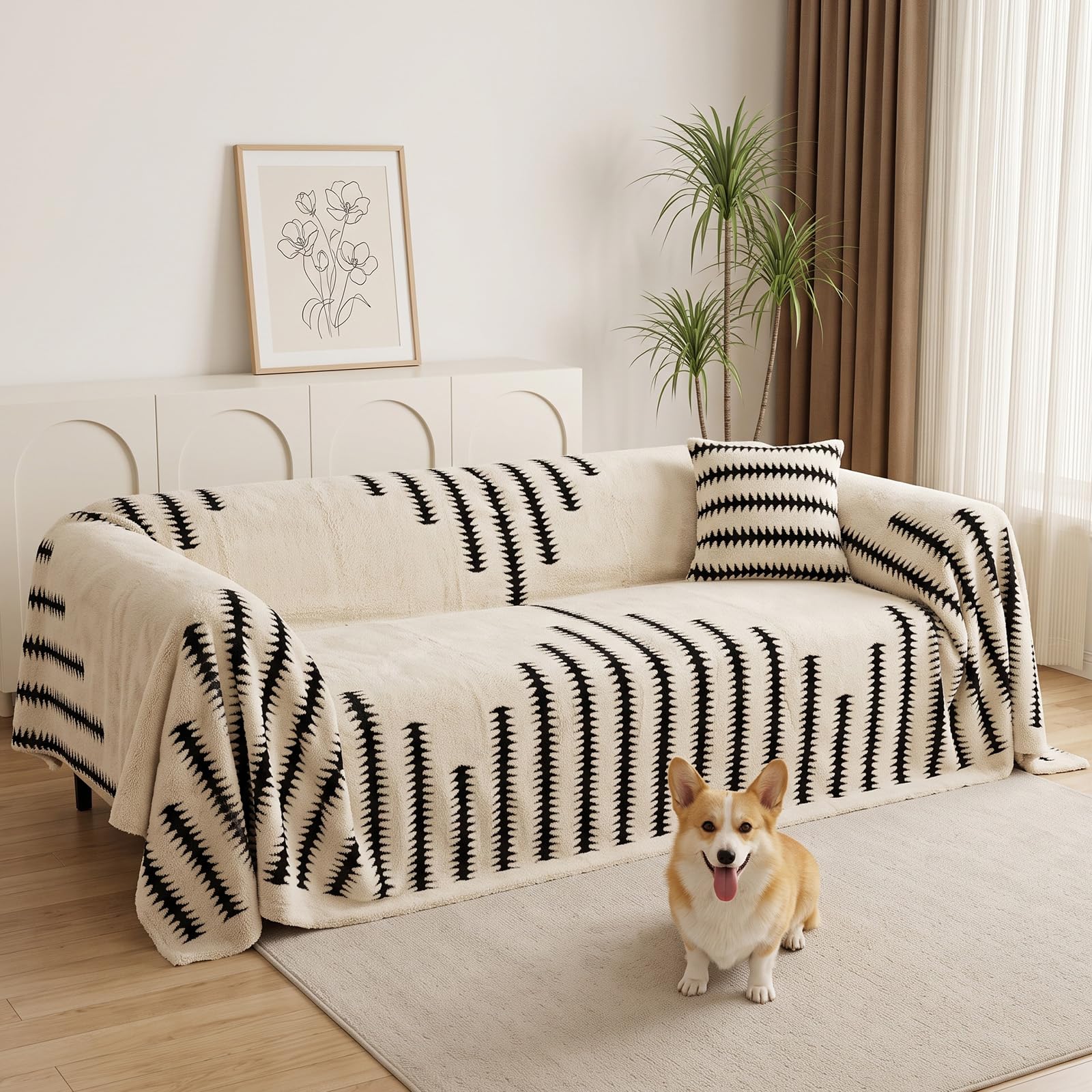 Famibay Sofa Cover 2 3 Seater Couch Covers Corner L Shape Sofa Protectors from Pets Soft All-Season Sofa Cover Washable for Dogs Loveseat 180x260cm Beige Black