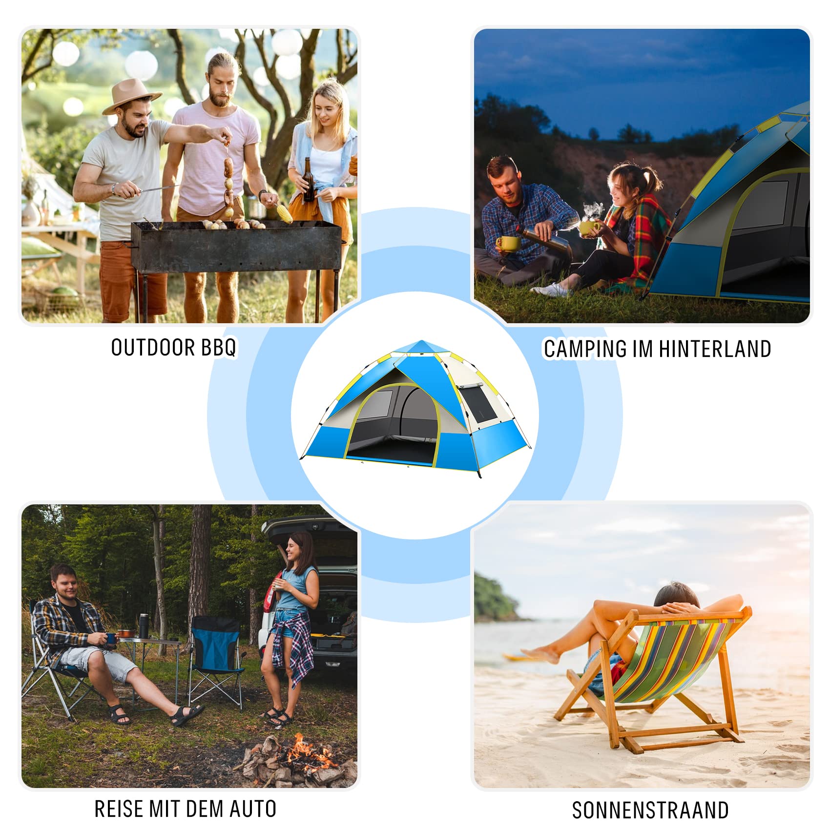 Tente de camping automatique et légère pour 3 à 4 personnes, imperméable, coupe-vent, protection UV, parfaite pour la plage, l'extérieur, les voyages, la randonnée, le camping, la chasse, la pêche, etc