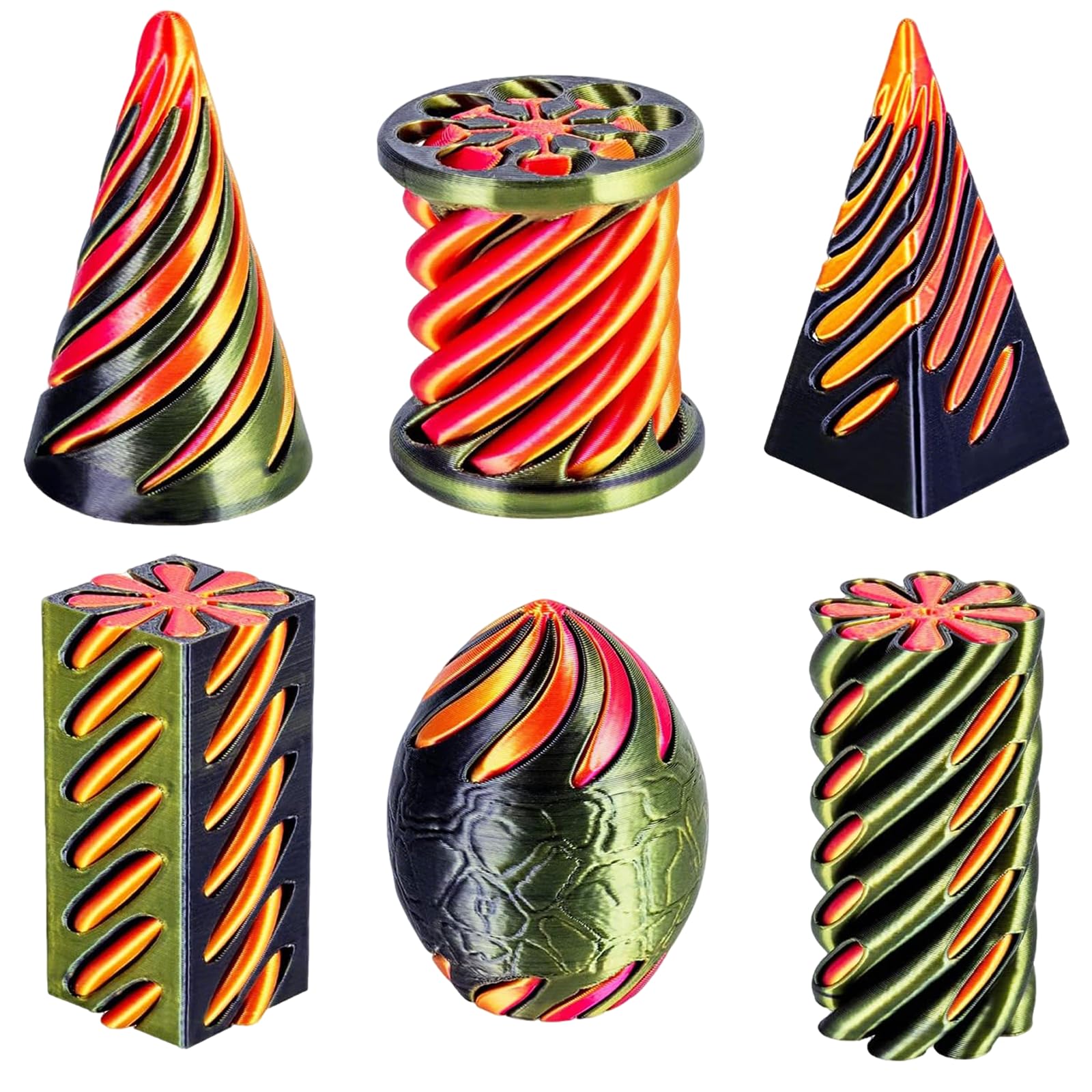 DiiWmme 6-Pack 3D Printed Fidget Toys, Impossible Spiral Cone Sensory Toys for Stress Relief and Focus, Mini Desktop Decoration for Adults and Kids, Fun Gift for Anxiety Relief (Black Red)