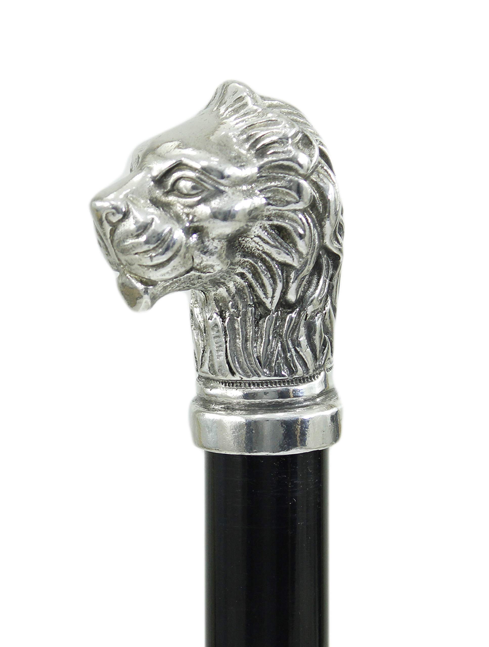 CAVAGNINI Bastone da Passeggio Leone Antico Elegante da Collezione Legno Faggio Laccato a Mano su Misura Fino 97cm Manico Peltro Lucido Argento Incisione Nome Scatola Regalo Lusso per Papà