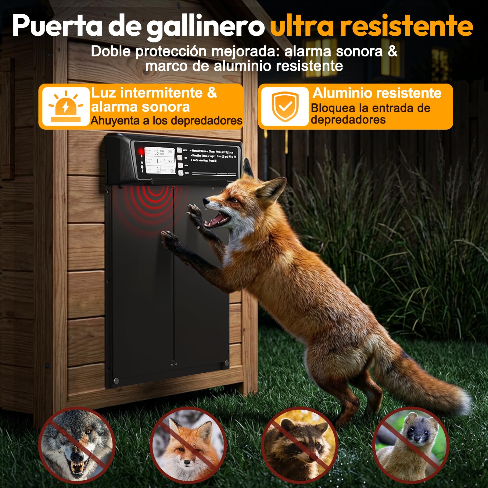 Puerta Gallinero Automática Solar, con Función Manual y Temporizador, Puerta Automática Gallinero con Energía Solar Anti-aplastamiento | Control Remoto | Batería de Alta Capacidad | Gran Panel Solar
