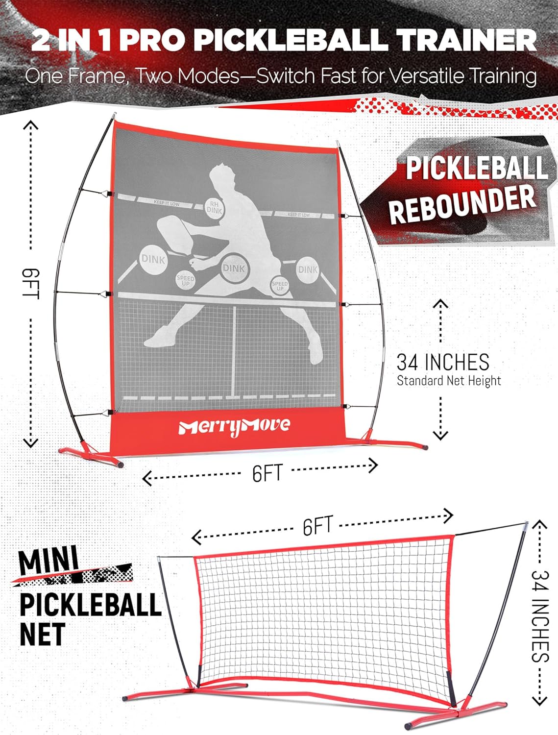 Pickleball Practice Rebounder Net: Pickleball Rebounder or 6FT Mini Pickle Ball Net Portable for Outdoor Driveway Backyard and Indoor Garage - 2in1 Trainer for Dink Volley Training
