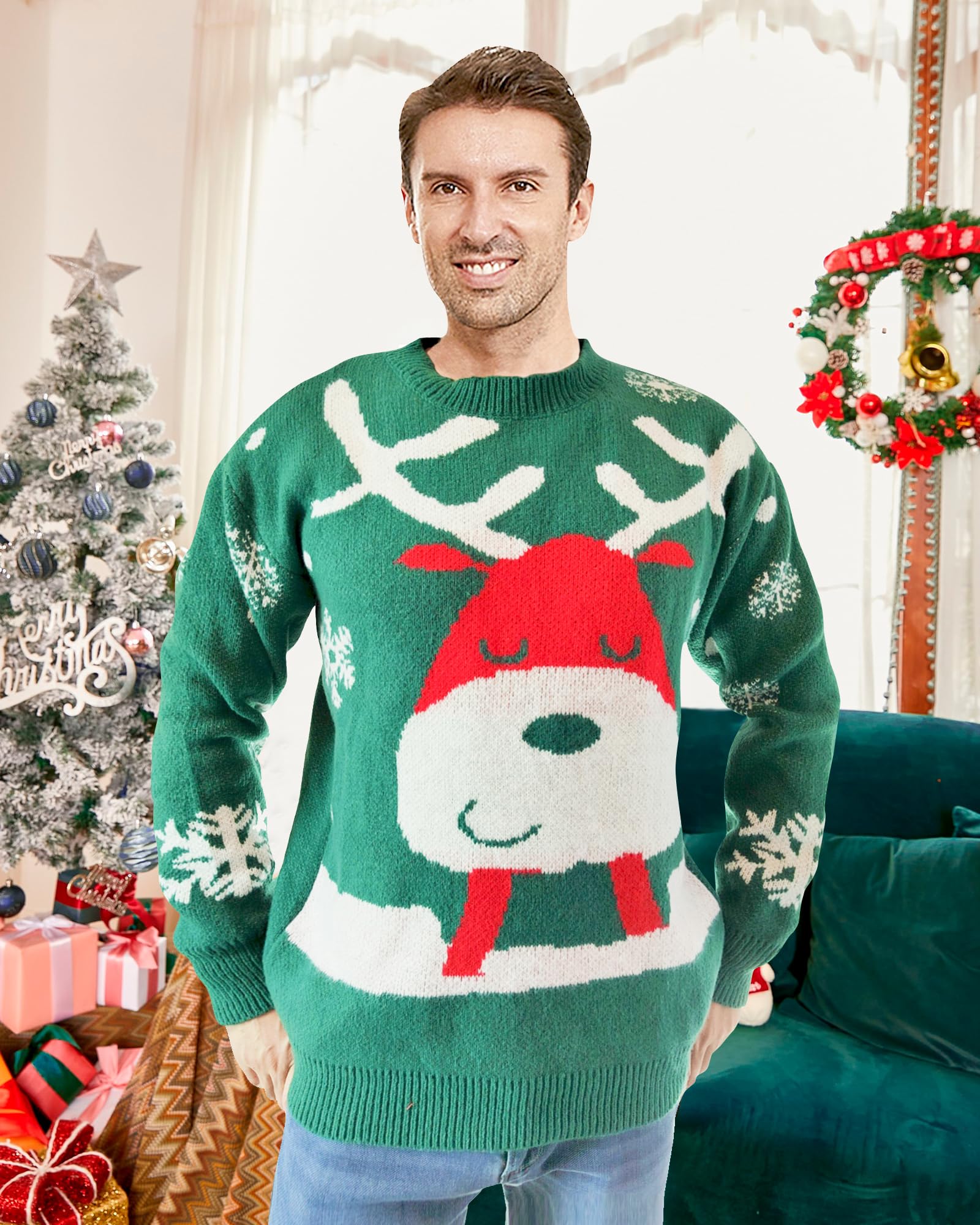 Damen/Herren hässliche Weihnachtspullover Pullover Urlaub Premium High Density Stretch Weich Nicht Juckreiz