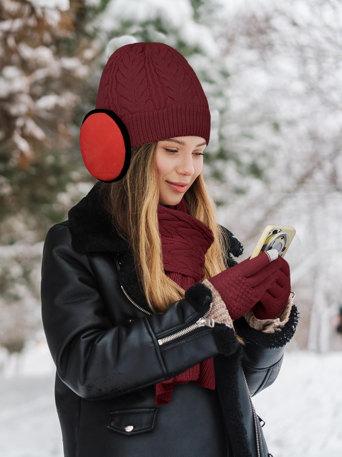 URATOT 4 Pack Winter Knitted Set Thick Knitted Beanie Hat Scarf Gloves Ear Warmer for Men or Women - Image 7