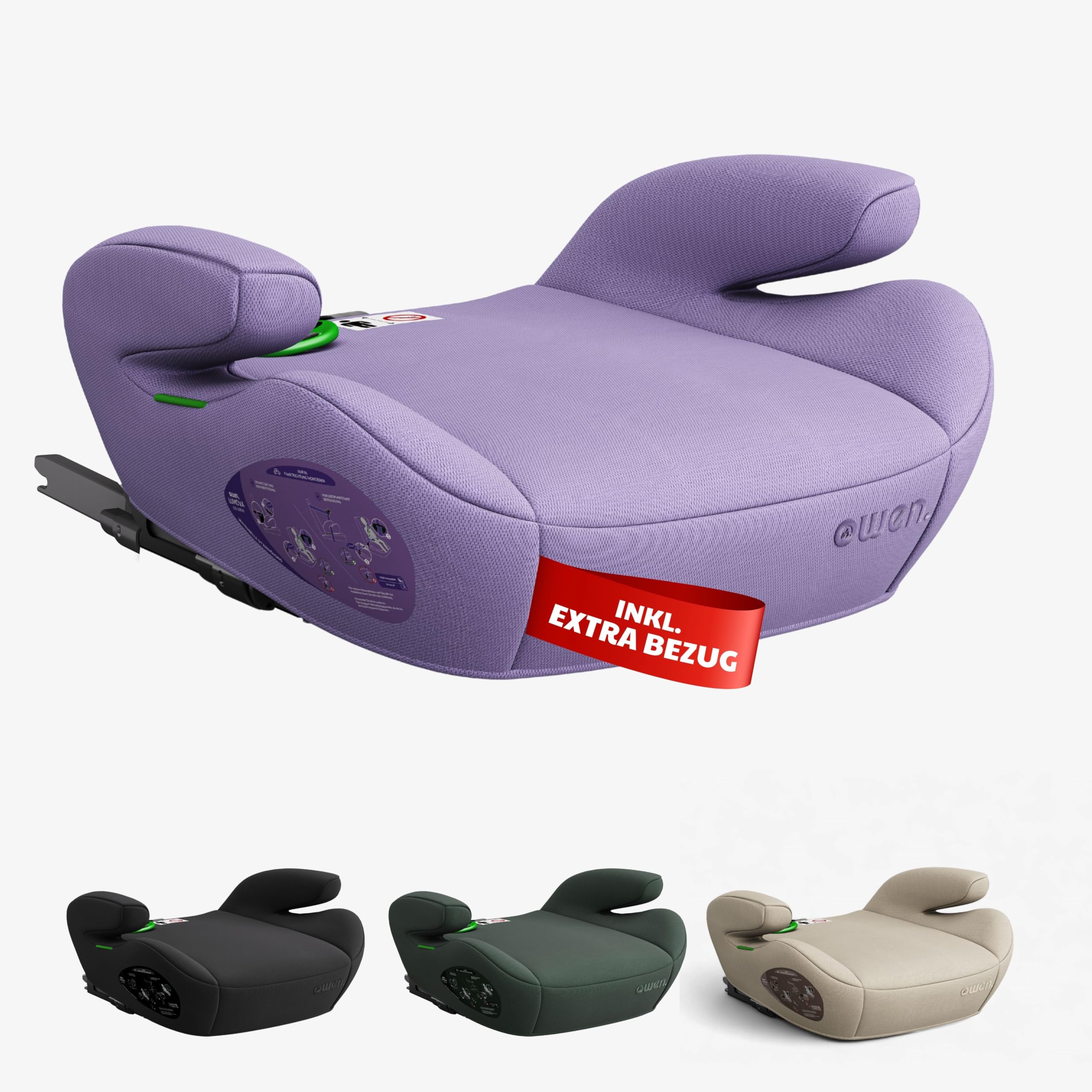 OWEN Sitzerhöhung Auto mit ISOFIX | Kindersitz mit Memory-Schaum & Wechselbezug | Für 15–36 kg (6–12 Jahre) | ECE R129 geprüft | ergonomisch & leicht | Bezug waschbar – lila