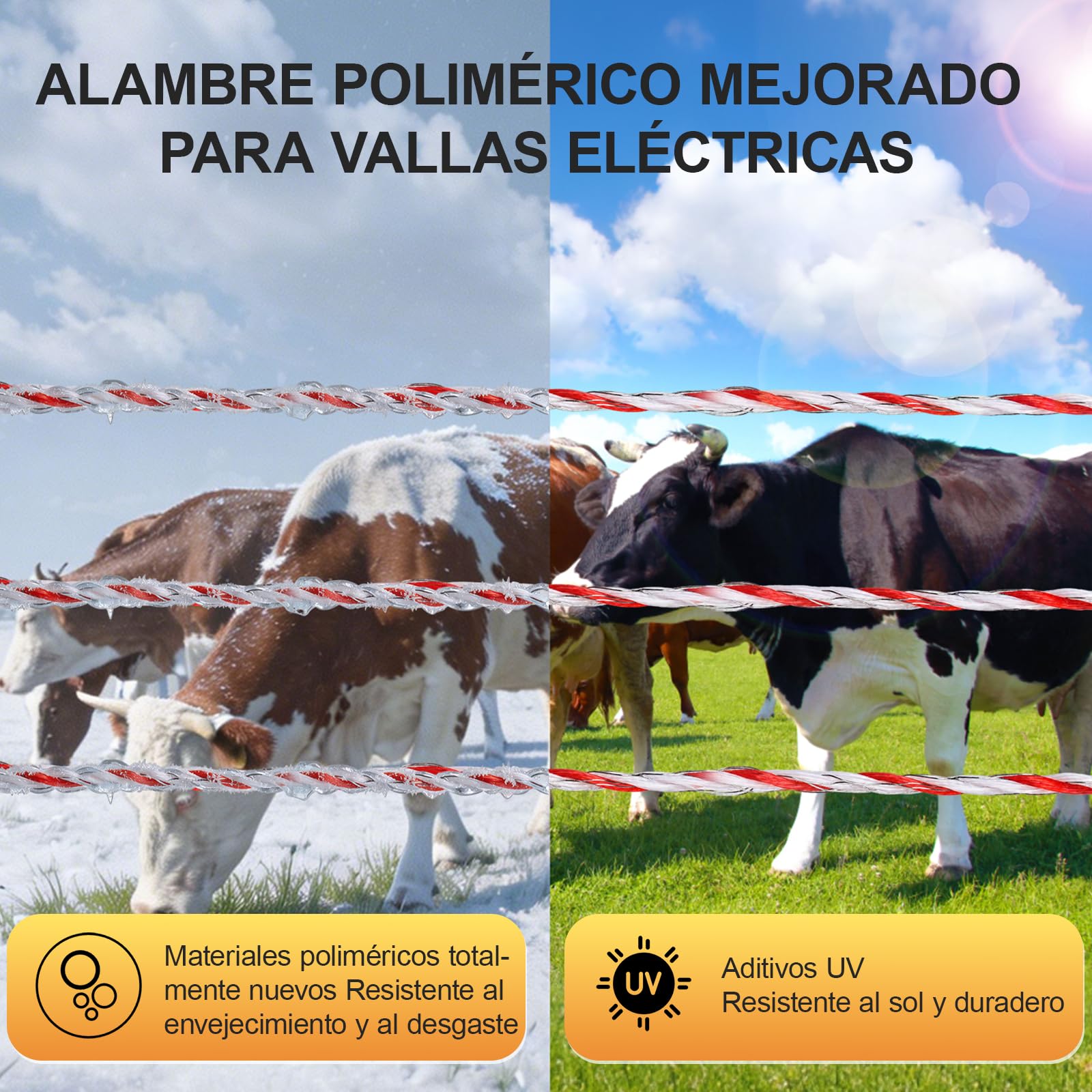 1000m Hilo para Pastor Eléctrico, Cercas Eléctricas Cinta 6 Conductores | Alta Conductividad y Resistencia UV, Cable Valla Eléctrica para Caballos, Vacas, Perros, Jardín Pastos Granja