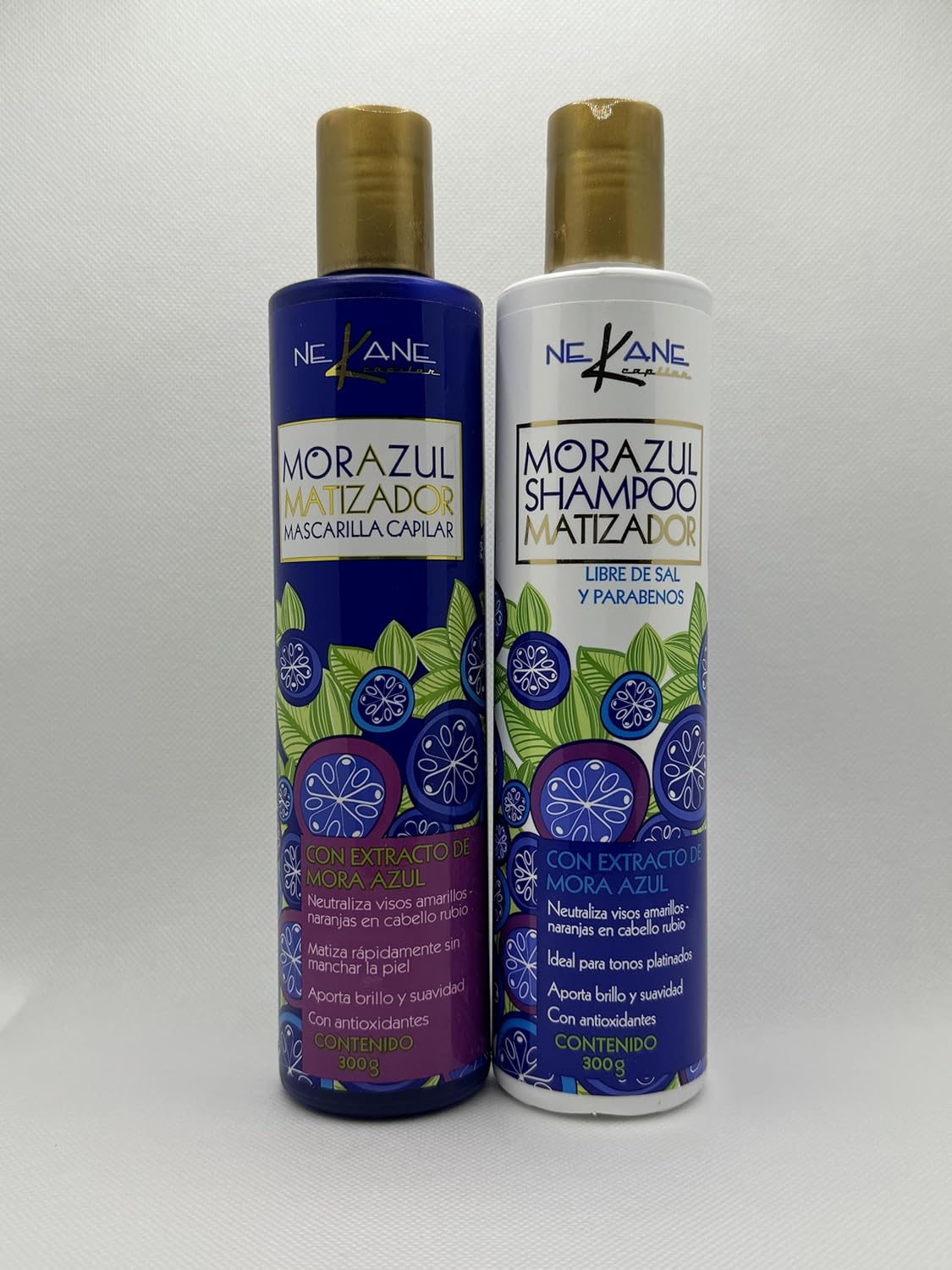 Nekane Shampoo Morazul & Blueberry Mask Toning Blonde Gray hair 300g ea with moroccan soap