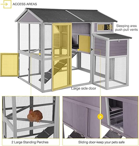 Miniatura 5 de Gallinero de 75.7 pulgadas, gran gallinero de madera de varios niveles con caja de anidación, 6-10 pollos