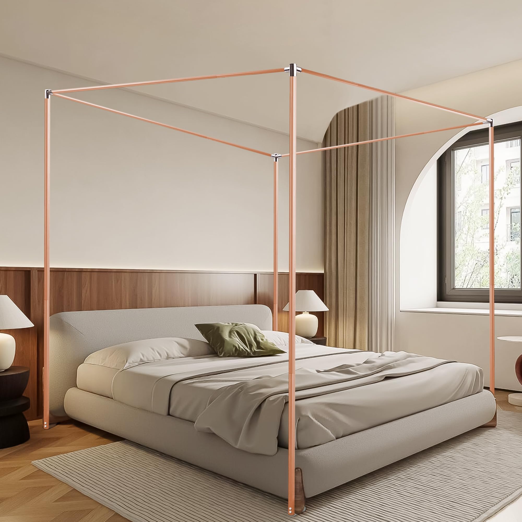 Mosqutent Stainless Steel Canopy Bed Frame King Size Gold