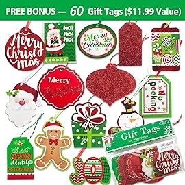 Party Funny 24 Christmas Gift Paper Bags Bulk with Handles and 60 Count Christmas Gift Tags-Assorted Sizes Set for Wrapping Xmas Holiday Presents(6 Jumbo,6 Large,6 Medium,6 Small)