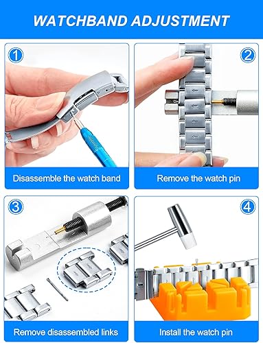 Vista 2 de JOREST Kit de herramientas de reparación de reloj para reemplazo de batería, ajuste de tamaño de correa, removedor de pasadores de eslabones