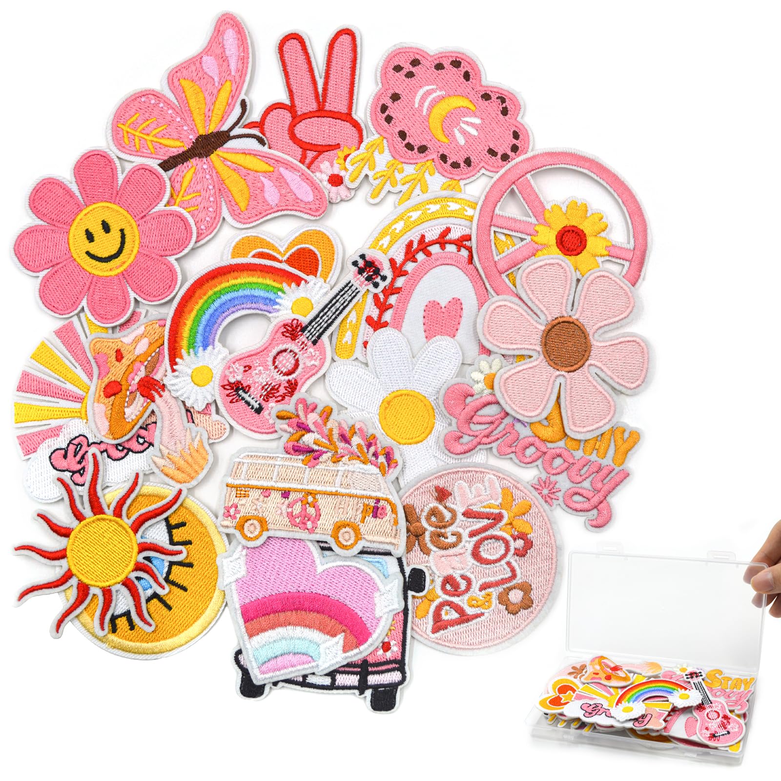 20pcs Embroidered Iron on Patches for Clothes -DIY Iron on Patches for Hats-Sew On/Iron On Applique for Backpacks,Jeans,Jackets,Shoes,Clothing Accessories