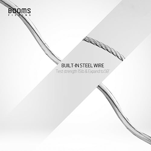 Miniatura 3 de Booms Fishing T4 cordón o cuerda de seguridad en espiral, Cuerda de alambre de acero interior con langosta, se expande hasta 59 pulgadas.