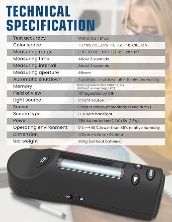 Professional Colorimeter Handheld Color Analyzer Digital Precise Colorimeter for Color Measurement, Psychophysical Analysis Color Testing Equipment for Printing, Paint Industries (Model AMT500)