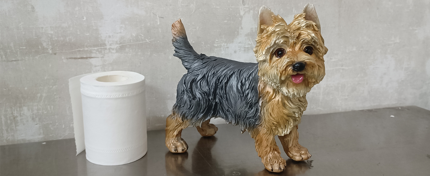Handbemalte Yorkshire Terrier Statue Aus Kunstharz - 32,5 Cm, Wetterfest, Für Garten & Wohnzimmer