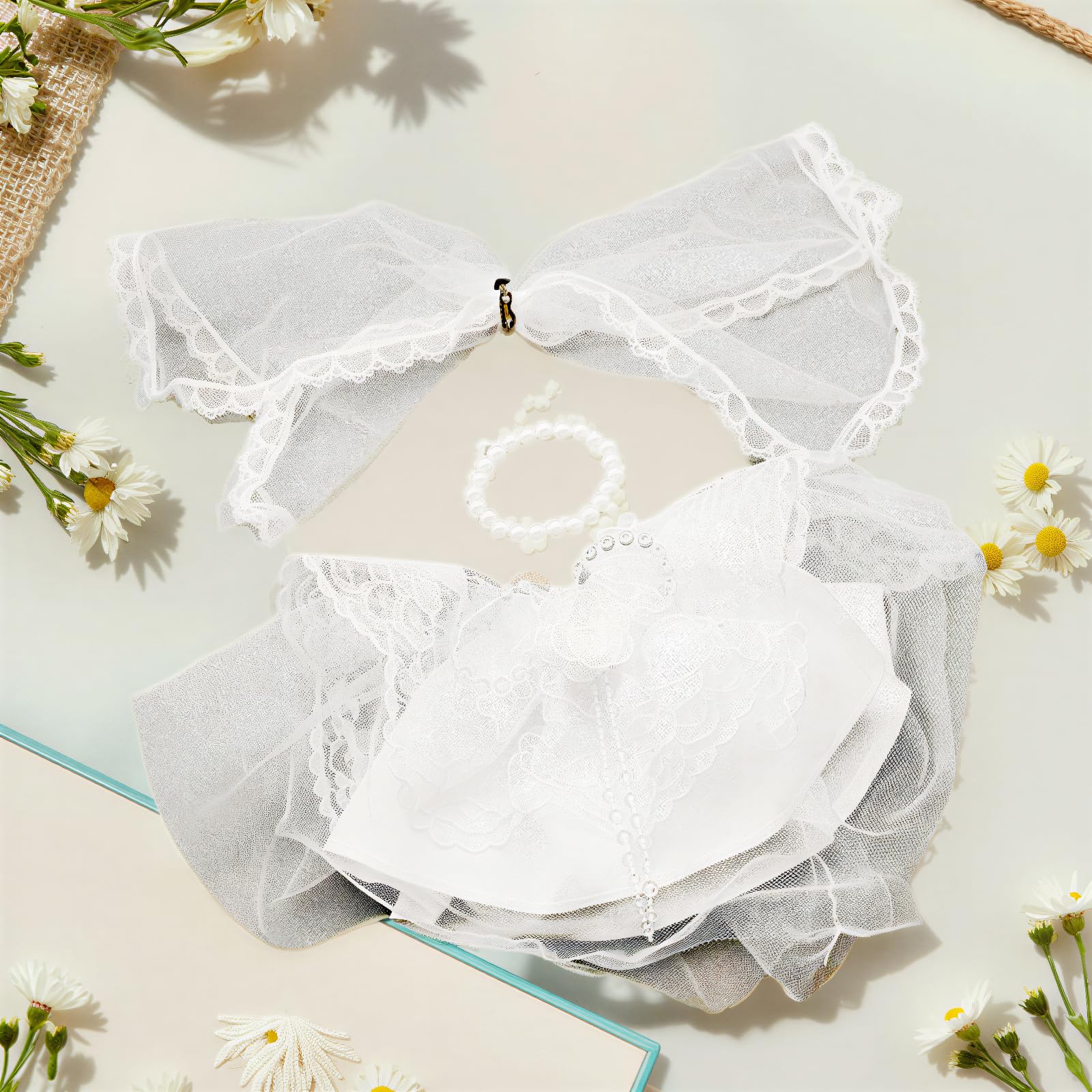 17cm Puppen Hochzeitskleid Set - Elegantes weißes Kleid mit Schleier & Perlenkette 3-teiliges Brautoutfit für Modepuppen (Puppe nicht enthalten)