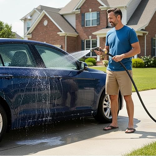 Miniatura 6 de Manguera de jardín de goma de 50 pies: manguera flexible resistente de 5/8 pulgadas para patios grandes y alcance extendido - Manguera de agua