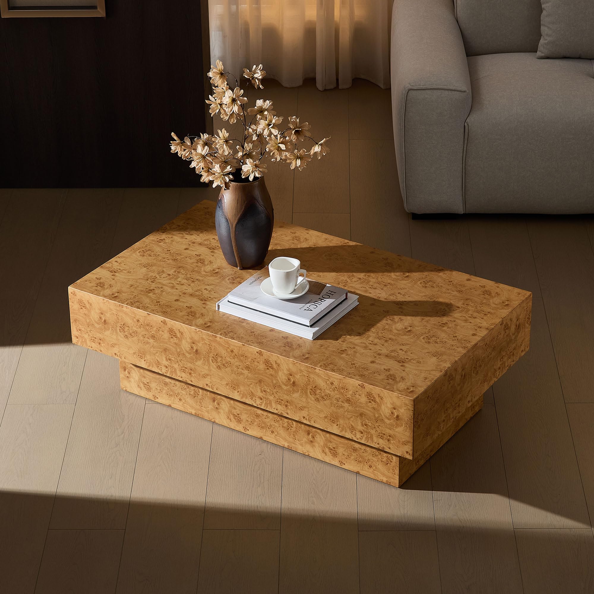 43 31 InchModern Rectangle Coffee Table Center Tea Table with Faux Burl Wood Cocktail Table with Sturdy MDF