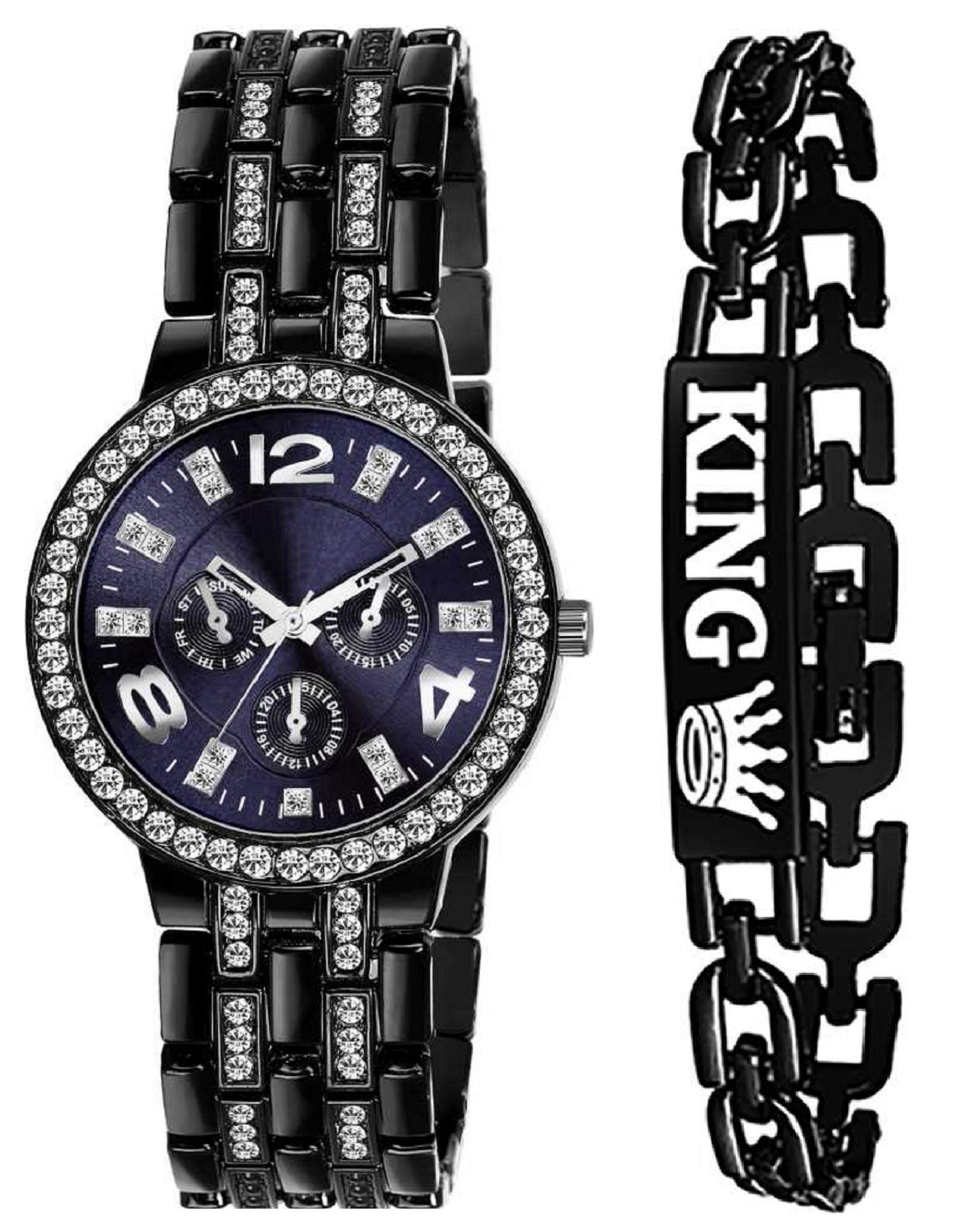 ZUPERIA Diamond Studded Analogue Watch with King & Queen Bracelet (Black1) (B08HJGTXGB) Amazon Price History, Amazon Price Tracker