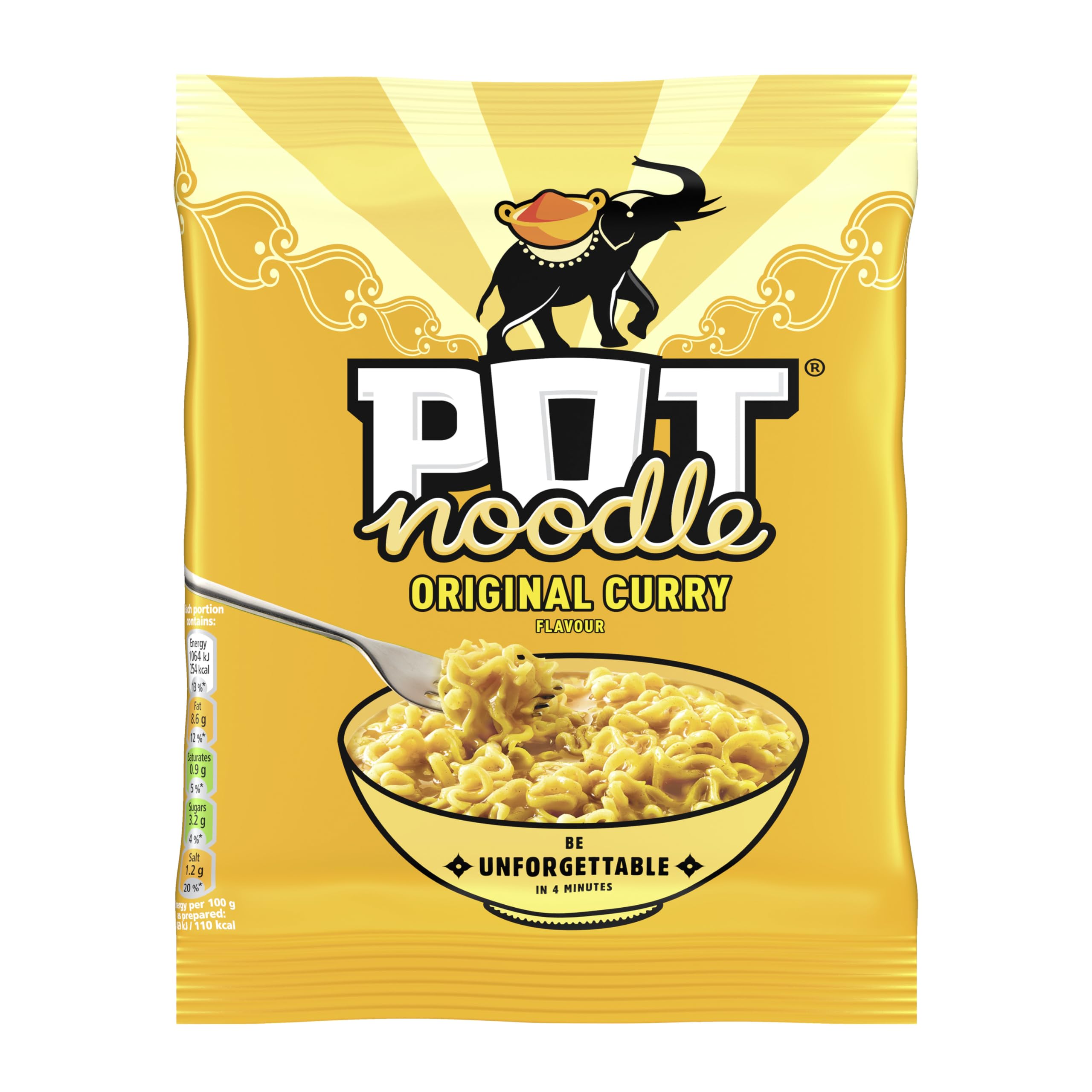 Pot Noodle Original Curry Instant Noodles Block with sauce and seasoning sachets for quick, filling and delicious noodles 10x 114 g