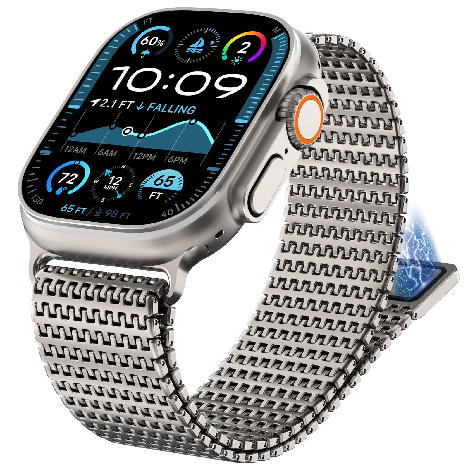WINGLE Milanese Loop for Apple Watch Band Ultra 2 Band Ultra 49mm 46mm 45mm 44mm 42mm Men Series 10 9 8 7 SE 6 5 4 3 2 1 Magnetic Metal Mesh Stainless Steel Apple Watch iWatch Bands Strap Women