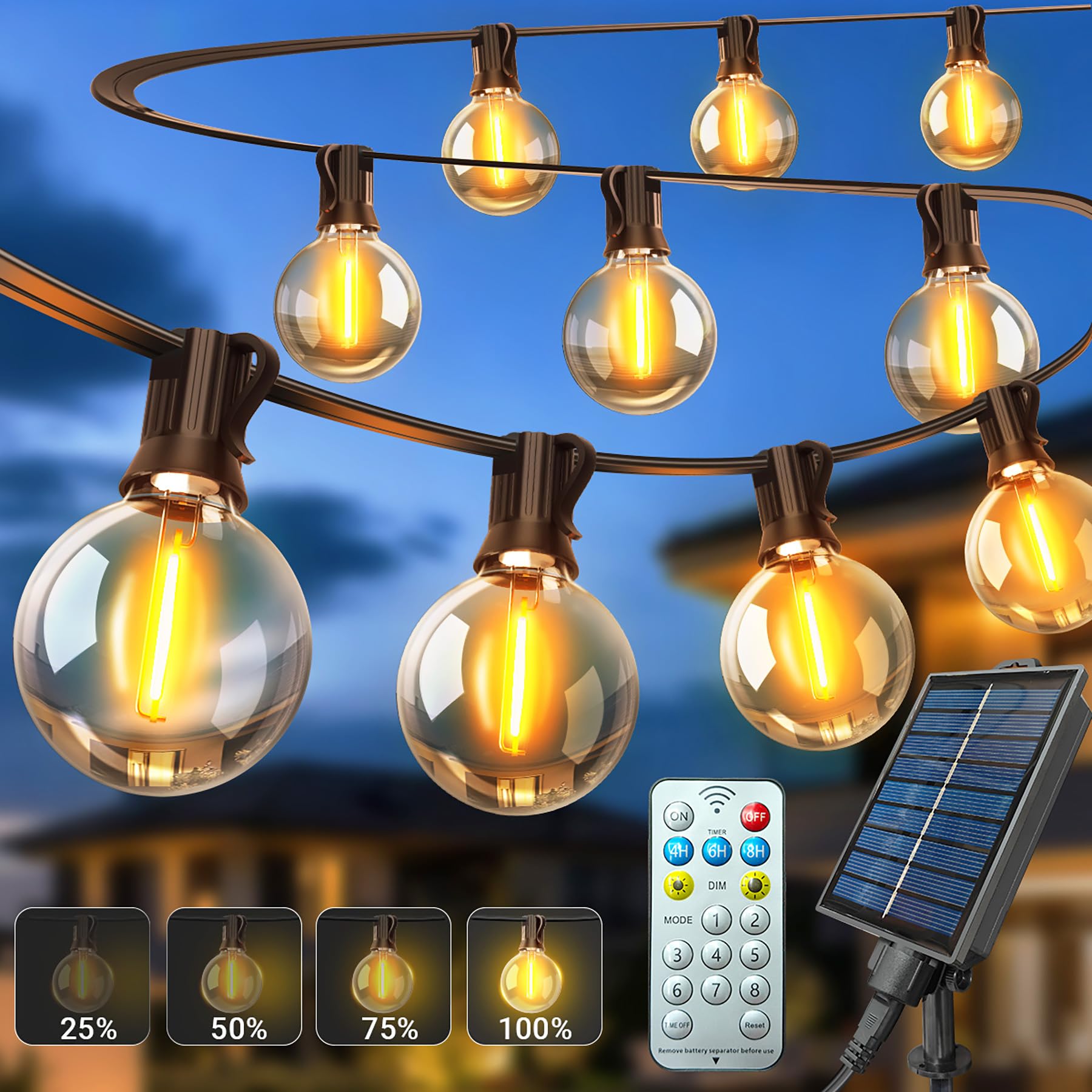 ARKOCHIC Solar Lights Outdoor Garden, Festoon Lights Outdoor with 10+1 G40 Shatterproof Bulbs, 8 Modes Garden Lights Solar Powered Waterproof with Remote Control for Patio Party Gazebo (7.5m-Sloar)