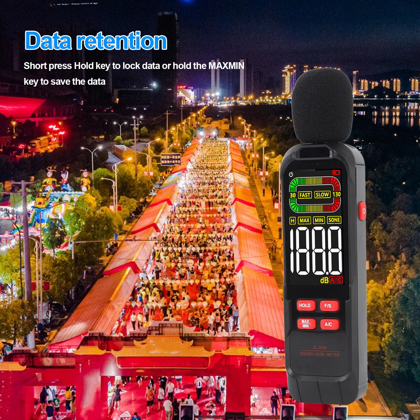 Decibel Meter, Portable Sound Level Meter Sound Meter Decibel Meter Sound Level Reader with AC Weighting LCD Color Screen Backlight for Home Construction Site