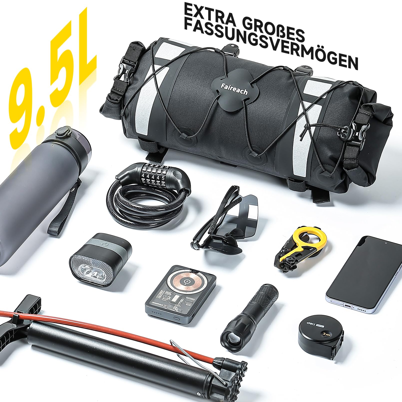 9,5L Fahrrad Lenkertasche, 100% wasserdichte Bikepacking Taschen, Gravelbike Tasche mit 5-Punkt Befestigungssystem, Leichte Fahrradtasche Lenker für Gravelbike, Bikepacking & Rennrad