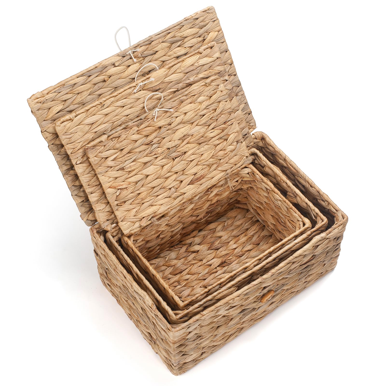 XIMISISE Confezione da 3 cesti portaoggetti in vimini con coperchio, cestini in giacinto d'acqua, cesti intrecciati per Shlef, scatole decorative per organizzare