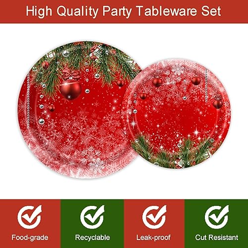 Miniatura 3 de 96 platos y servilletas para fiesta de Navidad, tenedor, suministros de fiesta, bola de árbol de Navidad, juego de vajilla de papel desechable para