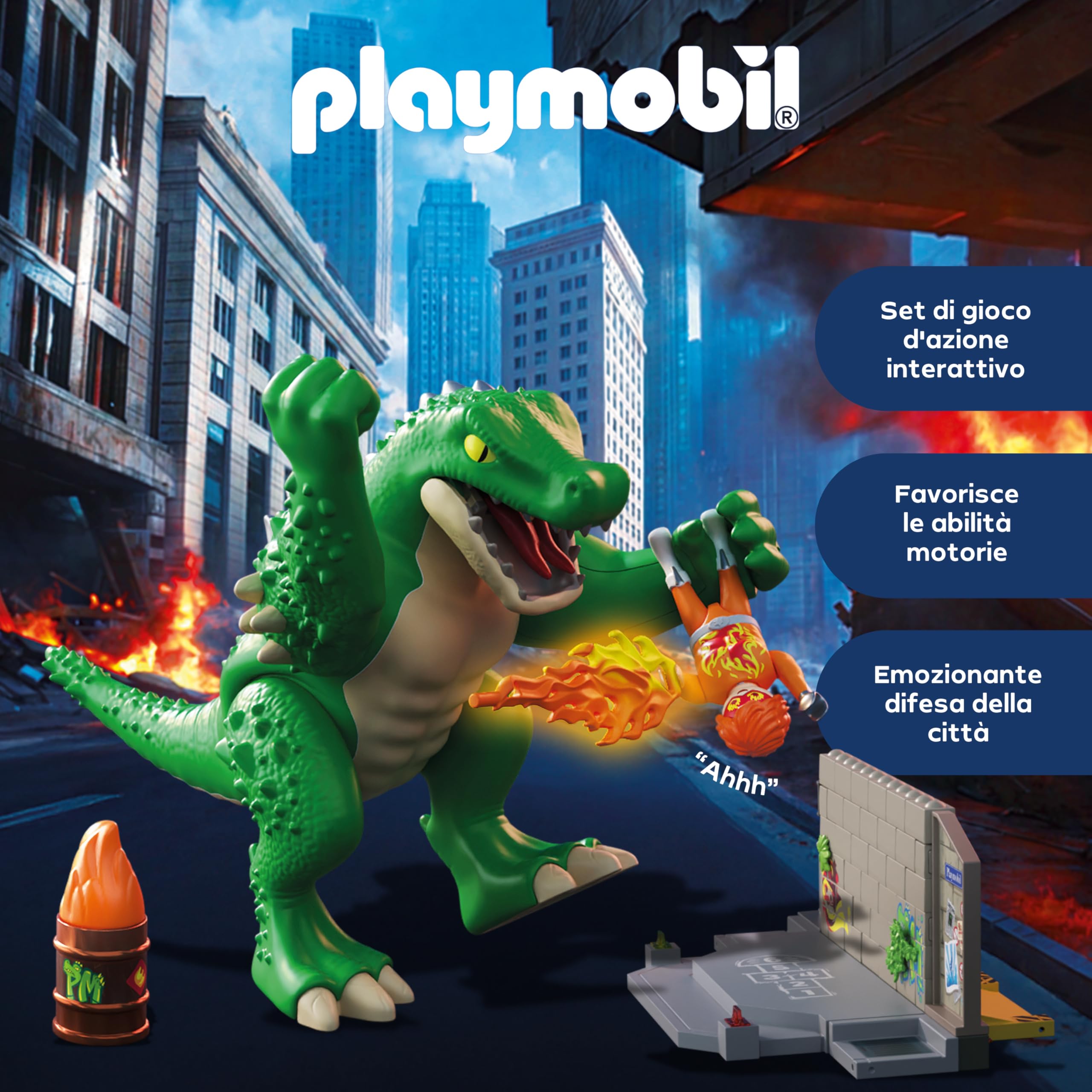 PLAYMOBIL Hero Showdown with Giant Lizard Set da gioco con statuine, Sfida eroica con lucertola gigante