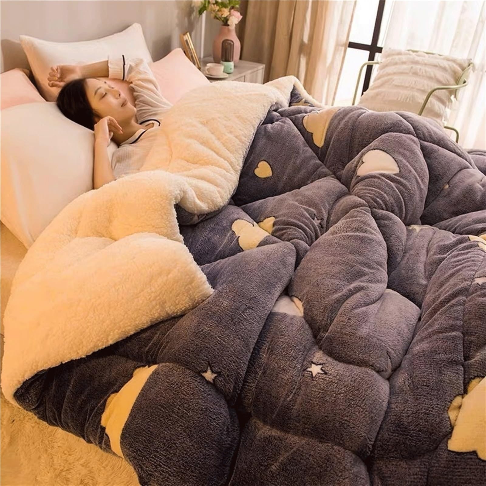 Super Warm Lamb Quilt Winter Blanket，Double-Sided Velvet Warm Quilt, Reversible Flannel Duvet for Home Bedroom Single Double(Color6,150x200cm(3KG))